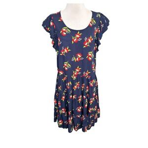 Jill Jill Stuart Navy Floral Ruffle Sleeve Tiered Dress Size Medium
